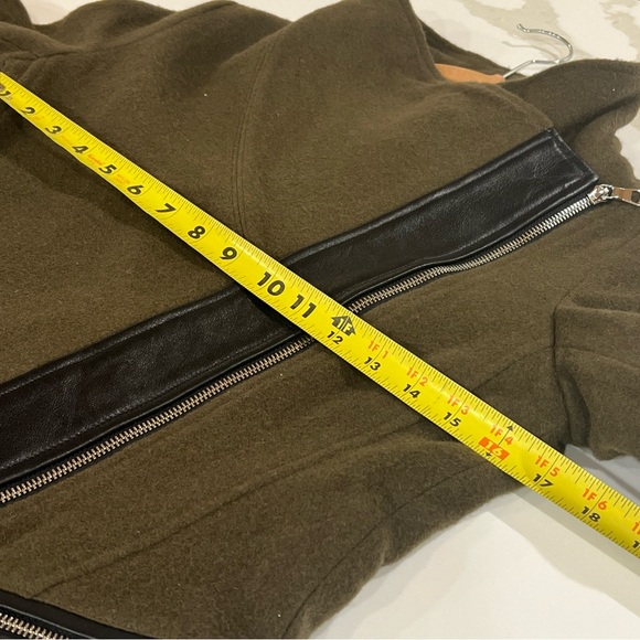 J’Amy Tarr Green Wool and Black Leather Funnel Neck Jacket size XS - Picture 7 of 9